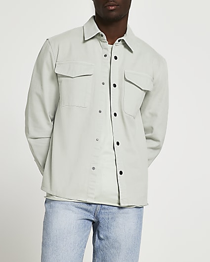 Green washed button shacket