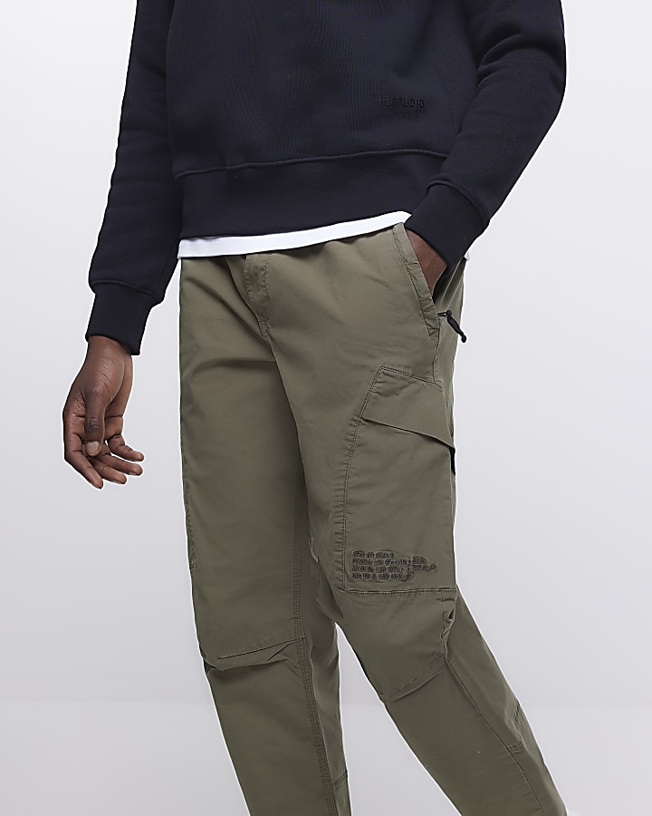 Green washed regular fit cargo trousers