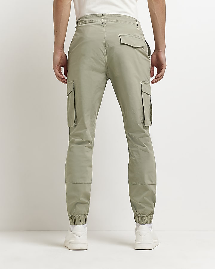 Green washed slim fit cargo trousers