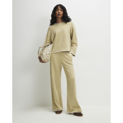Green Whipstitch Cosy Wide Leg Trousers