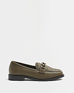 Green wide fit chain detail loafers