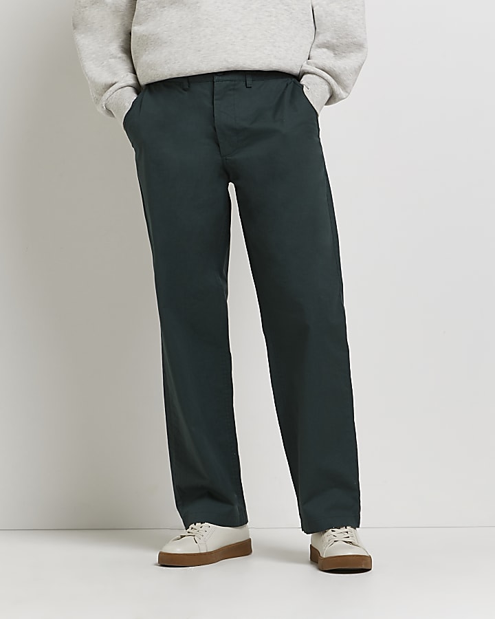 Green wide leg chino trousers