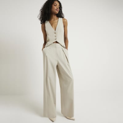 Green wide leg pleated trousers | River Island