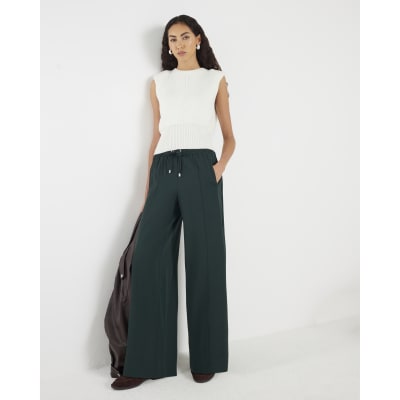 Green Wide Leg Side Striped Joggers