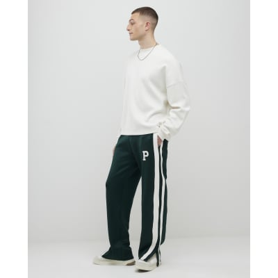 Green Wide Leg Twill Stripe Joggers