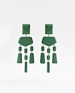 Green wood drop earrings