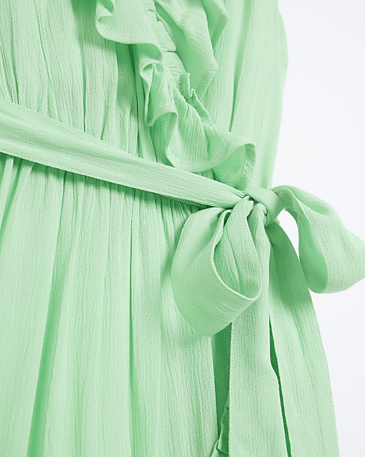 Green wrap frill wrap dress