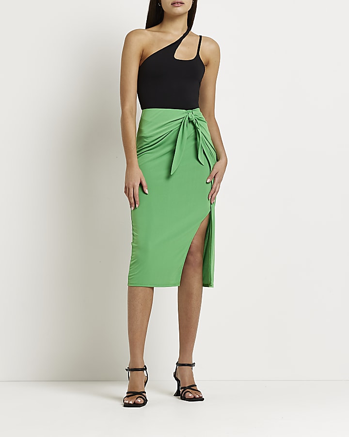 Green wrap midi skirt