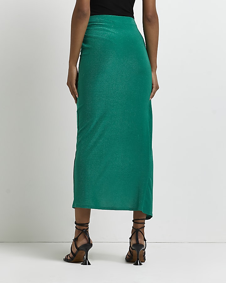 Green wrap over midi skirt