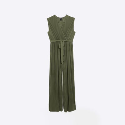 Green wrap sleeveless jumpsuit River Island