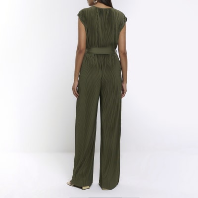 Green wrap sleeveless jumpsuit River Island