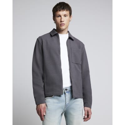 Grey regular fit ribbed zip up shacket River Island