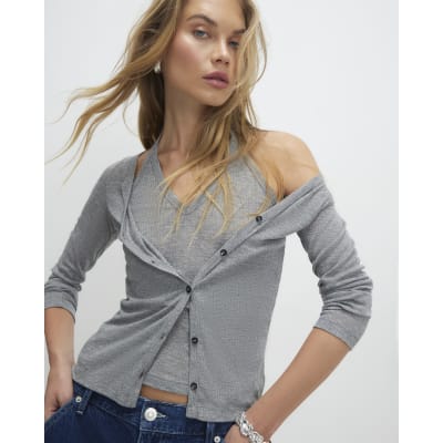 Grey 2 in 1 Halter Layered Top
