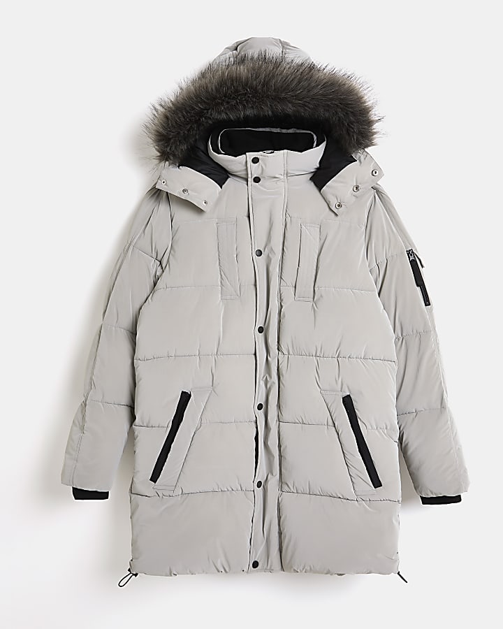 Grey 2 in 1 hooded quilted parka jacket