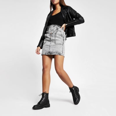 river island long denim skirt