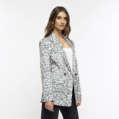 Grey animal print blazer | River Island