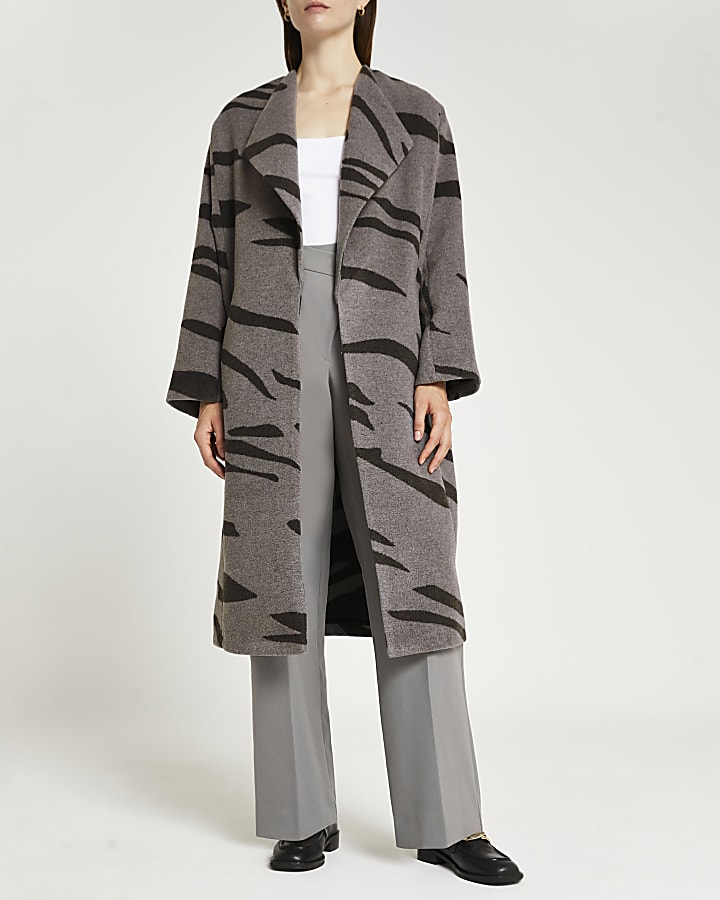 Grey animal print oversized coat