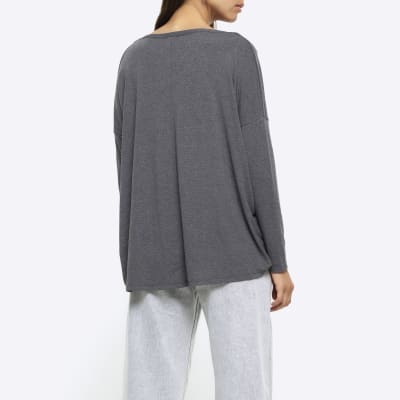 Grey batwing long sleeve top | River Island