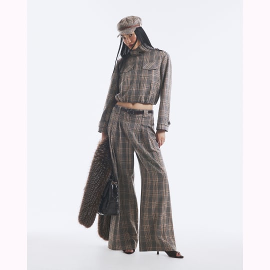 River Island Grey Belted Check Wide Leg Trousers