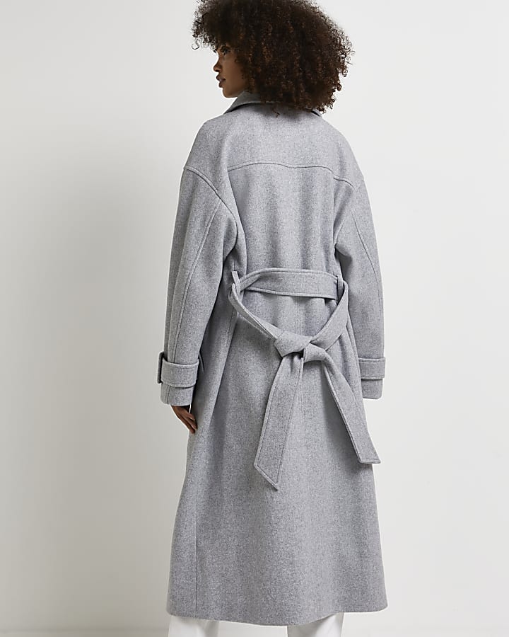 Grey belted longline coat