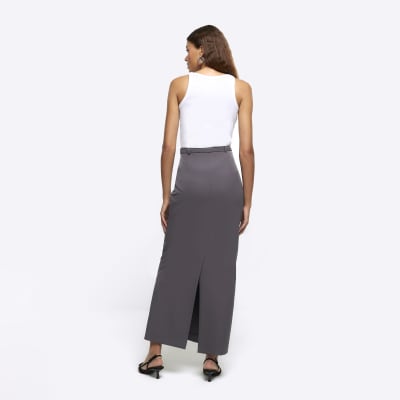Grey belted maxi skirt | River Island