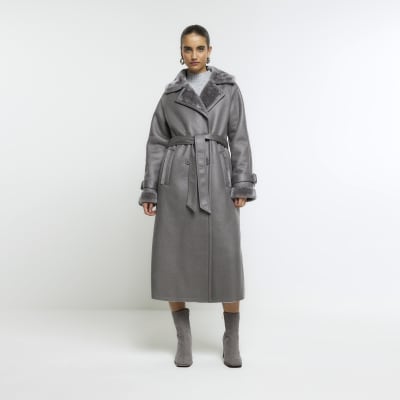 River island deals grey overcoat