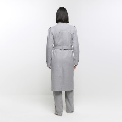 Grey belted wrap clearance coat