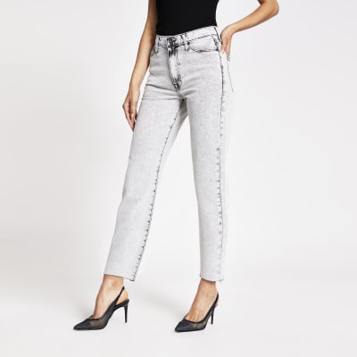 Grey Blair high rise straight jeans River Island