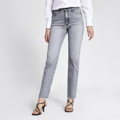 Grey Blair high rise straight jeans | River Island