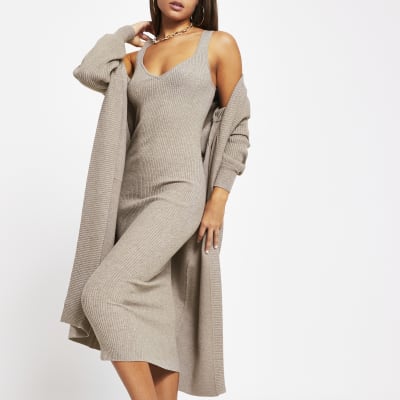 Grey bodycon midi dress | River Island