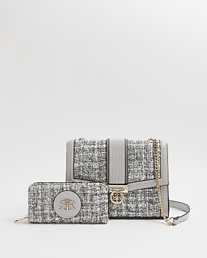 Grey boucle bag and purse bundle