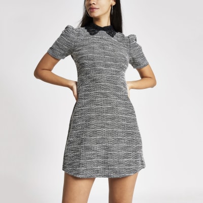 river island boucle shift dress in ivory