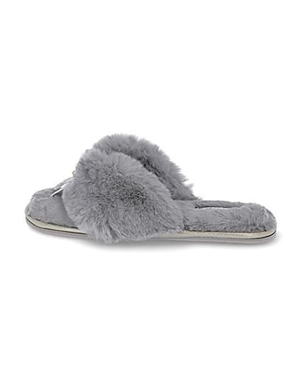 360 degree animation of product Grey bow faux fur slippers frame-4