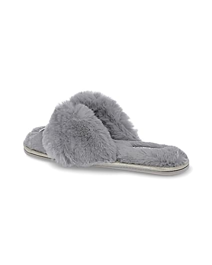 360 degree animation of product Grey bow faux fur slippers frame-5