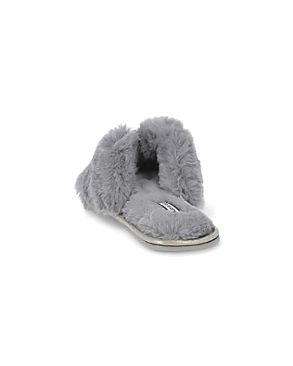 360 degree animation of product Grey bow faux fur slippers frame-8