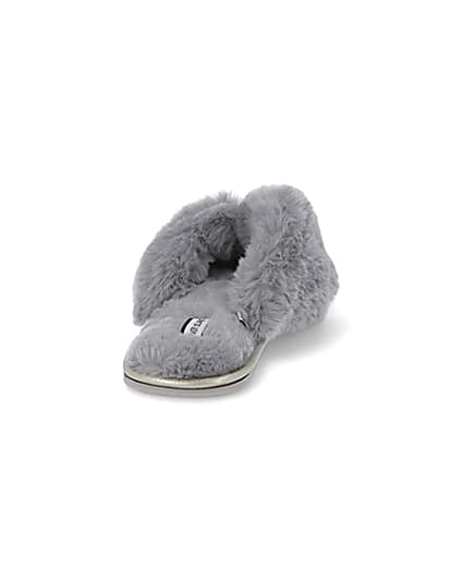 360 degree animation of product Grey bow faux fur slippers frame-10