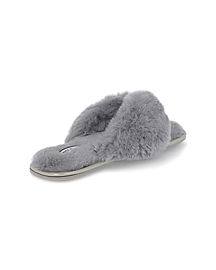 360 degree animation of product Grey bow faux fur slippers frame-12