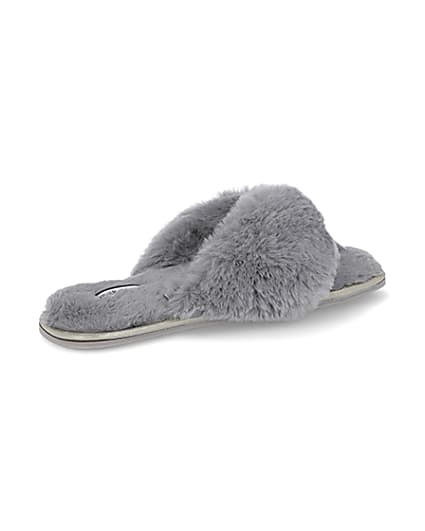 360 degree animation of product Grey bow faux fur slippers frame-13