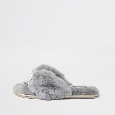 river island fluffy slippers