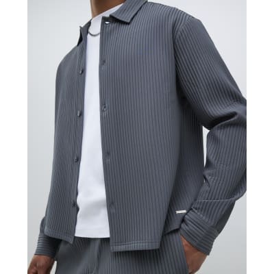 Grey Boxy Fit Chunky Plisse Shirt