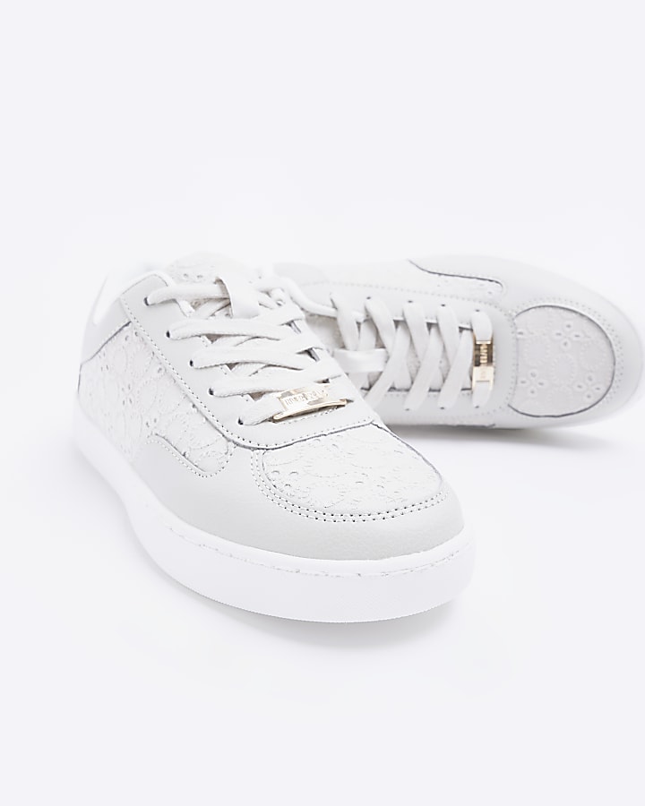 Grey Broderie Lace Up Trainers