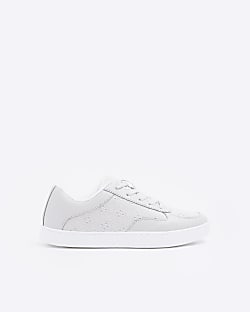 Grey Broderie Lace Up Trainers