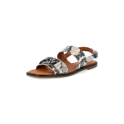 360 degree animation of product Grey buckle flat sandals frame-0