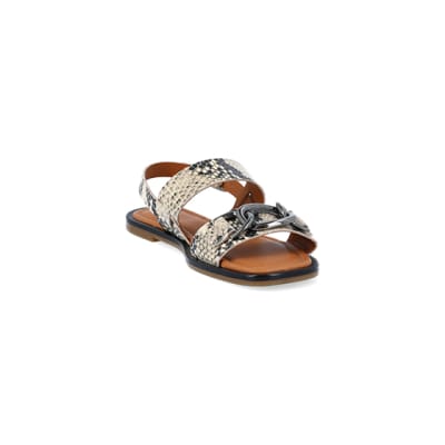 360 degree animation of product Grey buckle flat sandals frame-19