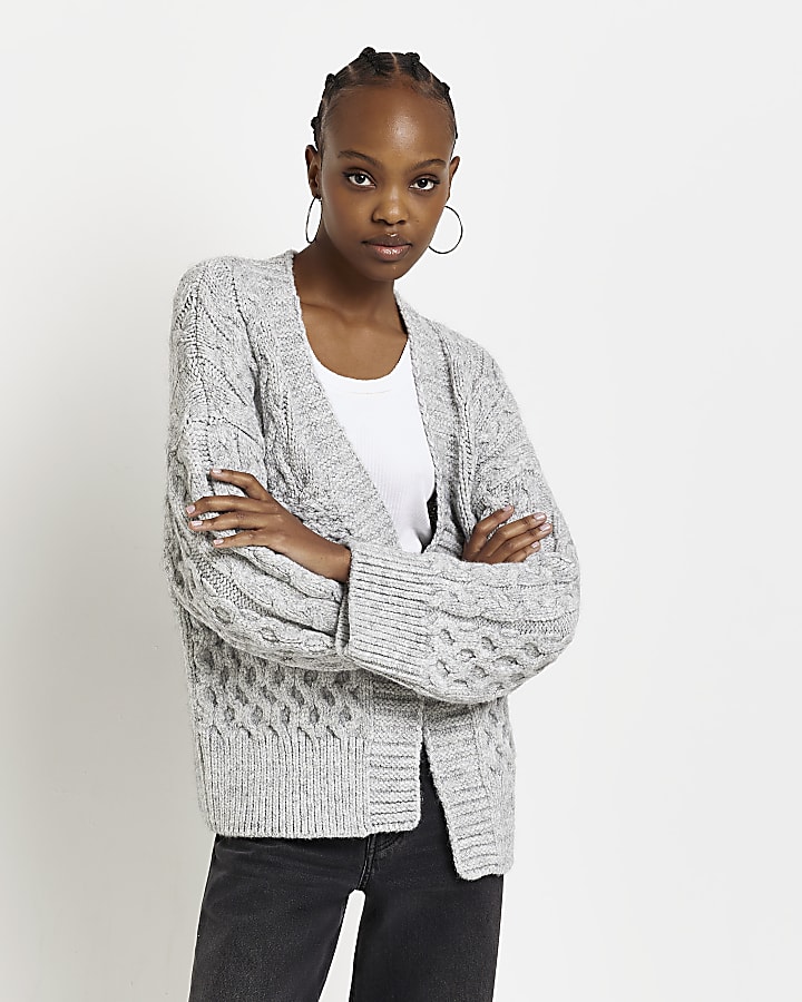 Grey cable knit chunky cardigan