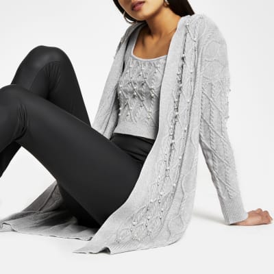 cable knit grey cardigan