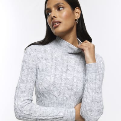 Grey cable knit jumper midi dress River Island