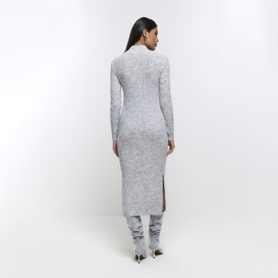 Grey cable knit jumper midi dress River Island