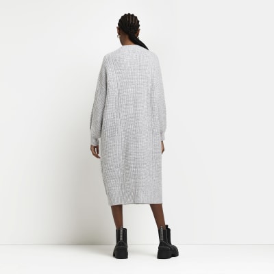 Grey cable knit jumper midi dress River Island