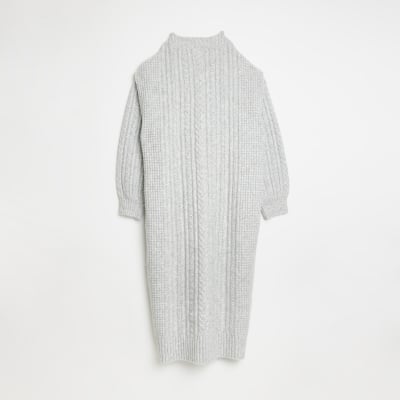 Grey cable knit jumper midi dress River Island